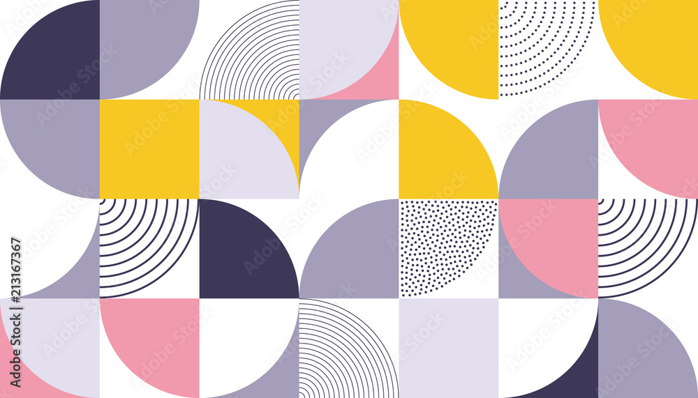 Poster Geometric pattern vector background with Scandinavian abstract color or Swiss geometry prints of rectangles, squares and circles shape design