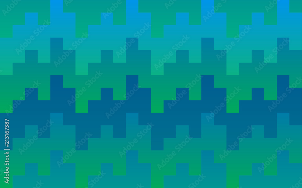 Poster Pixel pattern background of vector blue and green seamless square mosaic knit pixels in wave pattern