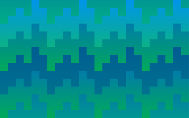 Pixel pattern background of vector blue and green seamless square mosaic knit pixels in wave pattern