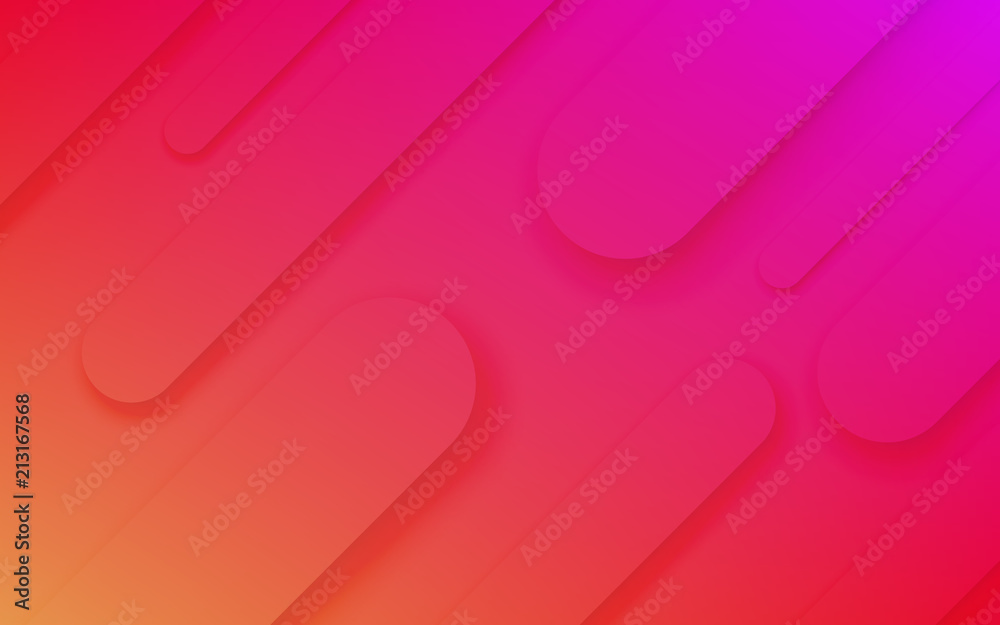 Poster Abstract color pattern of neon red and purple liquid gradient lines background with modern geometric fluid shapes in dynamic motion