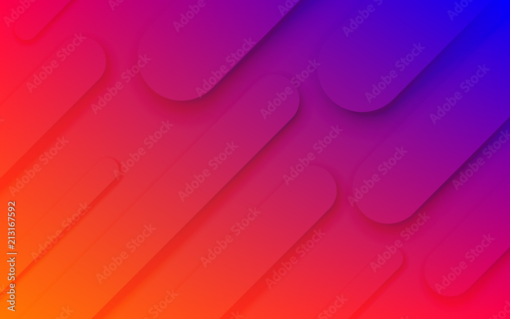 Poster Abstract color pattern of neon blue, ornage and purple red liquid gradient lines background with modern geometric fluid shapes in dynamic motion