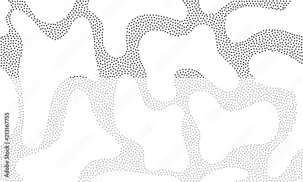 Fototapete Abstract pattern of dotted and line Pointillism art style on vector modern trendy white background with seamless liquid or fluid graphic shapes