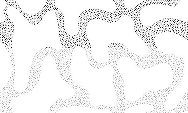 Abstract pattern of dotted and line Pointillism art style on vector modern trendy white background with seamless liquid or fluid graphic shapes