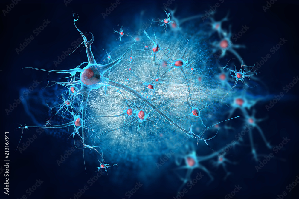 Wall mural neurons cell brain on science background