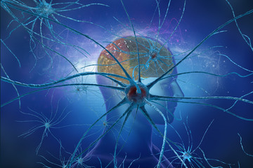 Neurons cell brain on science background