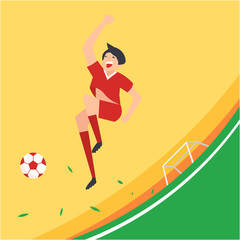 Fototapeta na wymiar Football Palyer Winner Celebrate Red Shirt Character Vector Illustration
