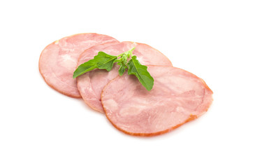 smoked ham on white background.