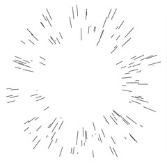 Speed lines. Radiating from the center of thin beams, lines. Vector illustration. Icon black on white. 