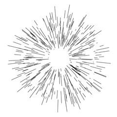 Speed lines. Radiating from the center of thin beams, lines. Vector illustration. Icon black on white. 