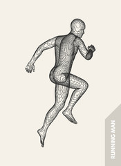 3d running man. Design for sport, business, science and technology. Vector illustration. Human body.