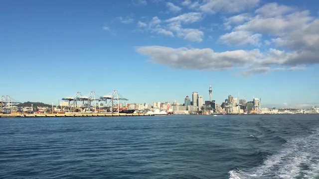 Auckland city skyline as view from Waitemata harbour, New Zealand.