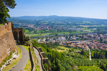 Fototapeta na wymiar Orvieto, Italy - Panoramic view of old town defense walls and Umbria region seen from historic old town of Orvieto