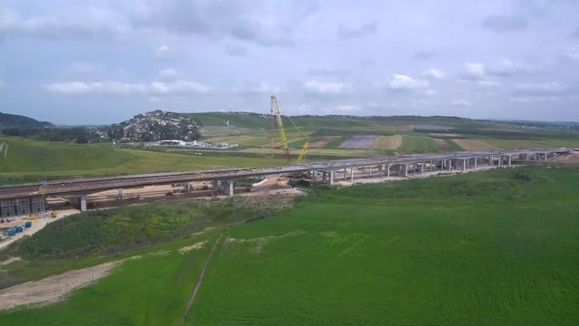 Aerial video of bridge construction.