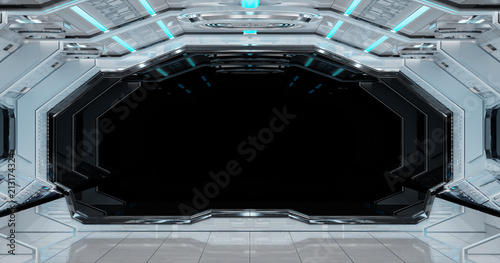 White Clean Spaceship Interior Background 3d Rendering
