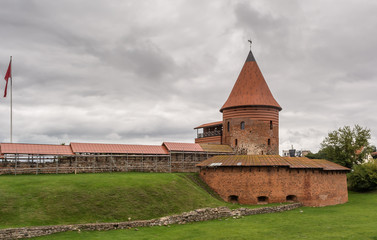 The round tower and the bastion of the mid-14th century, Gothic style medieval castle situated in Kaunas, the second-largest city in Lithuania.