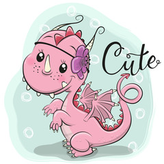 Cute Cartoon Dragon on a blue background