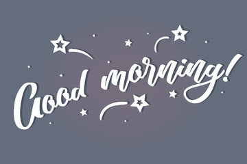 Good Morning lettering text design stars elements