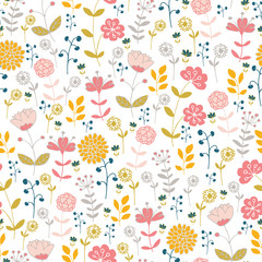 Naklejka premium Seamless pattern with stylized flowers on a white background.