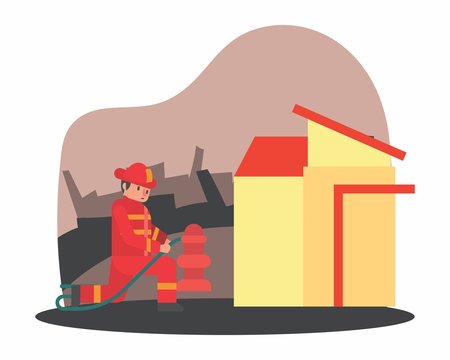 cute funny fireman firefighter fireguard fire brigade fire company extinguisher profession cartoon character