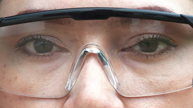 eye with glasses close up