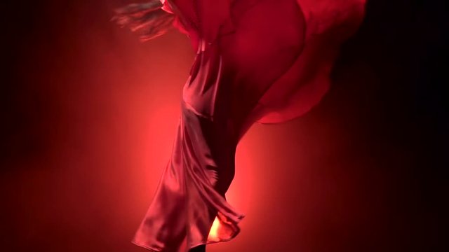 Woman dance of Argentine flamenco . Llight from behind. Smoke background. Slow motion