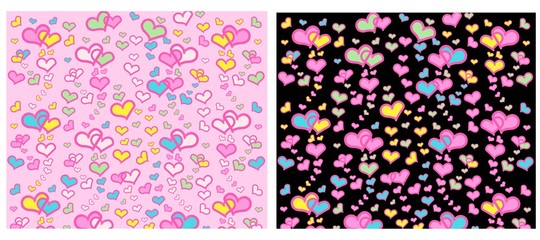 Set of  Heart with pink, green, yellow on pink and black background, Background for banner, Valentine's Day design, Love concept, greeting card, postcard, wedding invitation