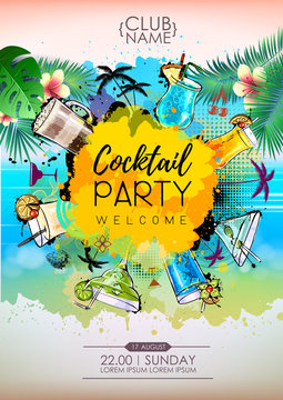 Summer Cocktail party poster design. Cocktail menu