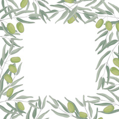 vector contour color silver green olive plant border frame square card on white for your text
