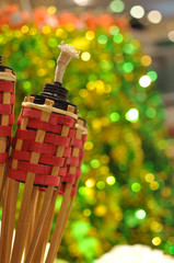 Bamboo Torches at Malay wooden house during Hari Raya Festival