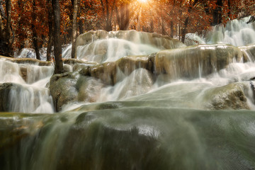 Limestone waterfall in the autumn