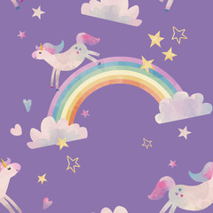 Watercolor unicorn vector pattern