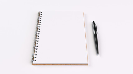 Blank notebook with pen on table