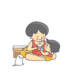 Father and Son Drink Beer and Milk and Dog Vector Illustration