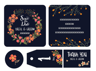 Naklejka na ściany i meble Set of Wedding Card with Flower Concept, Floral, Decorative Vector Templates. Can be used as Greeting Card, Wedding Illustration.