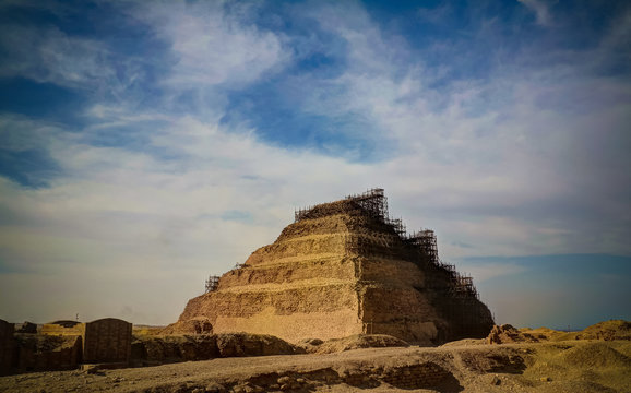 Exterior view to step pyramid of Zoser , Saqqara, Egypt