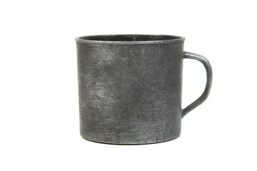 Vintage aluminium mug with handle on white