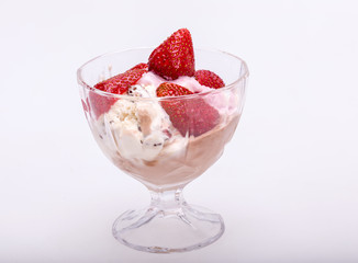 ice cream and fresh ripe strawberries  isolated on white background