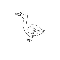 Funny goose children  coloring page isolated on white