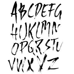 Hand drawn dry brush lettering. Grunge style alphabet. Handwritten font. Vector illustration.