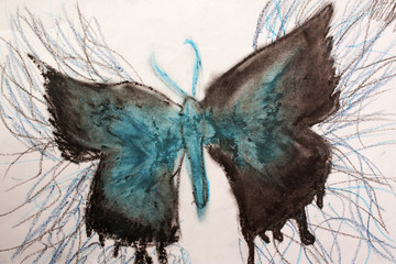 Fototapeta na wymiar Blue butterfly watercolor painting