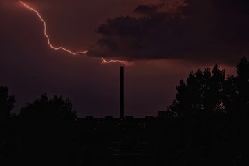Lightning strike captured during thunderstorm.