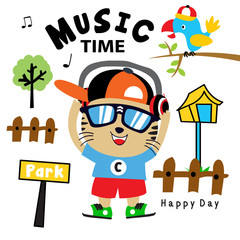 music time cute animal cartoon vector