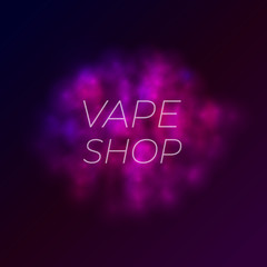 Vector Illustration: Vape Shop Banner, Colorful Smoke Cloud Glowing on Dark Background.