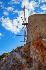 traditional stone windmill in crete