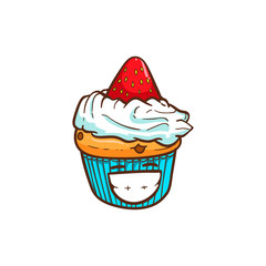 strawberry cup cake vector illustration