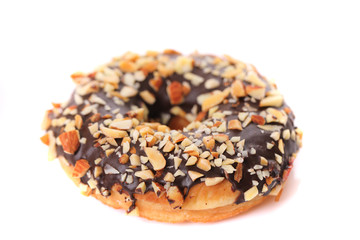 Chocolate and almond Donut isolated on white background