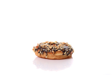 Chocolate and almond Donut isolated on white background