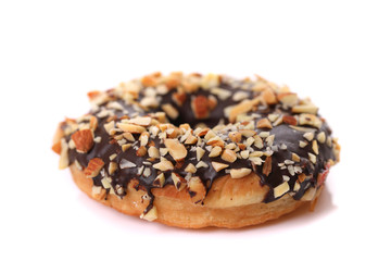 Chocolate and almond Donut isolated on white background