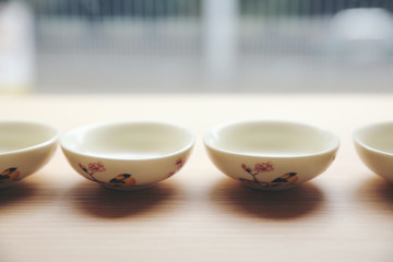 Japanese cup on wood background