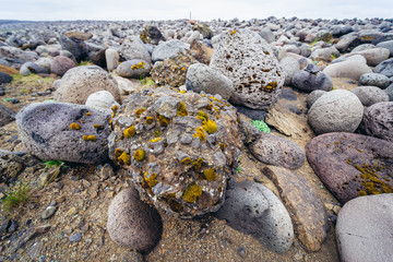 Valahnukamol - a beach covered with large stones located at Reykjanes Peninsula in Iceland